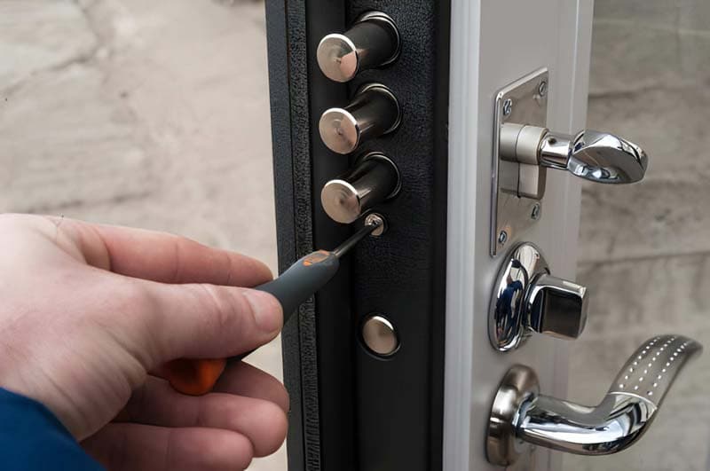 Close view of door lock hardware